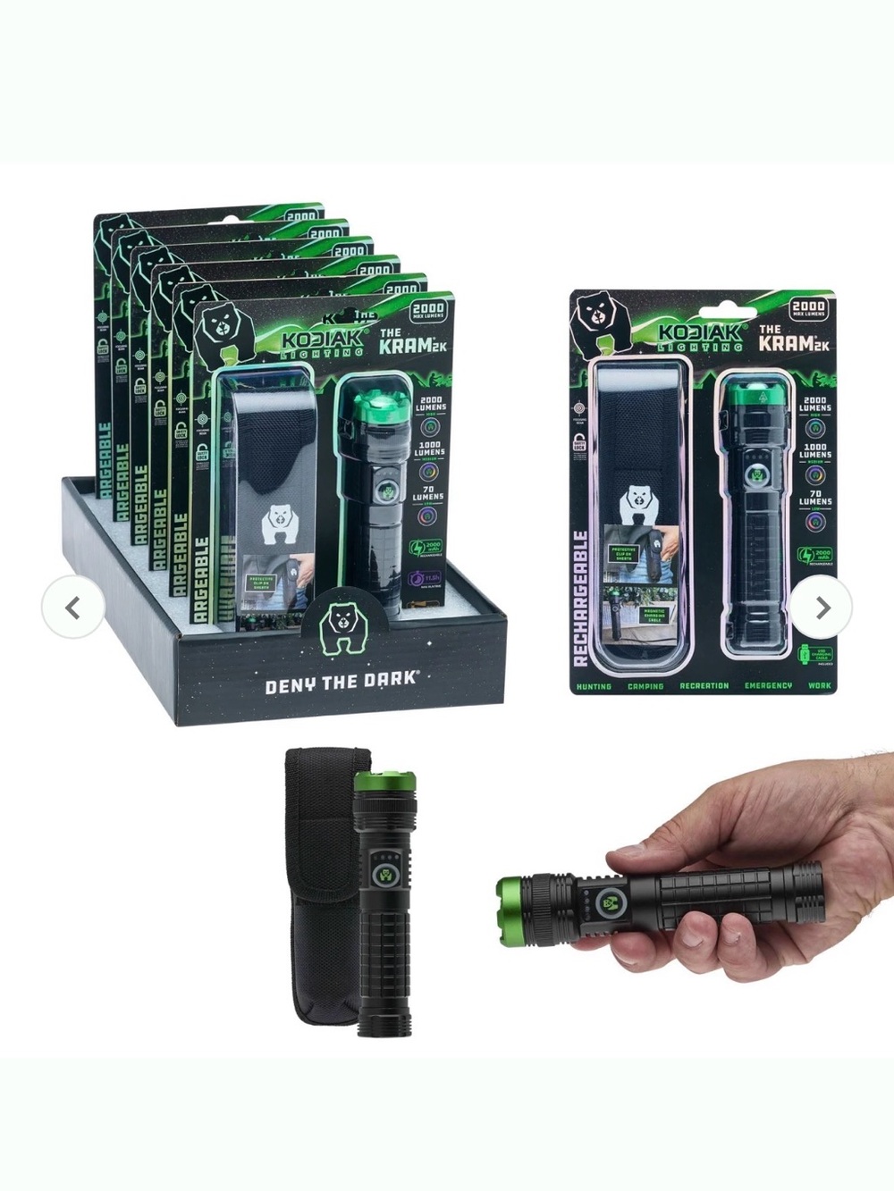 Kodiak Black & Green Rechargeable Handheld Flashlight